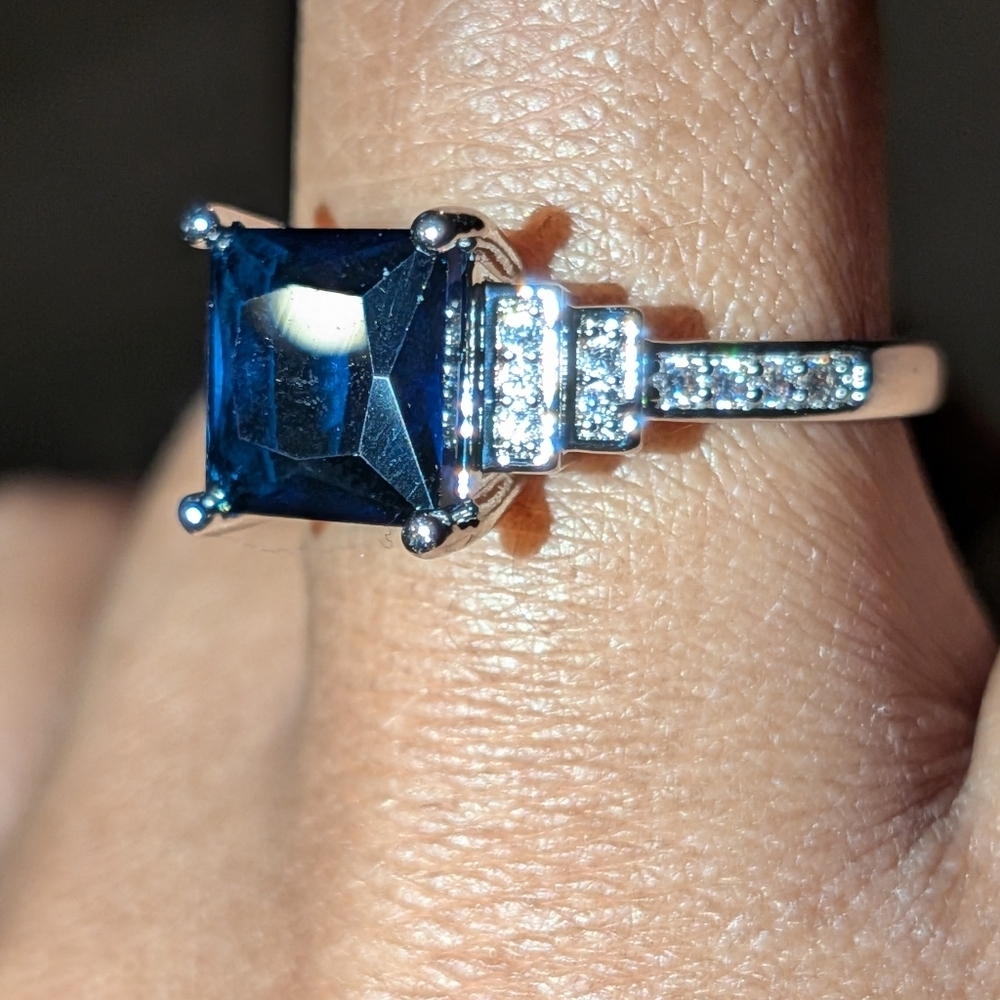 Sapphire Blue and Silvery Women's Ring